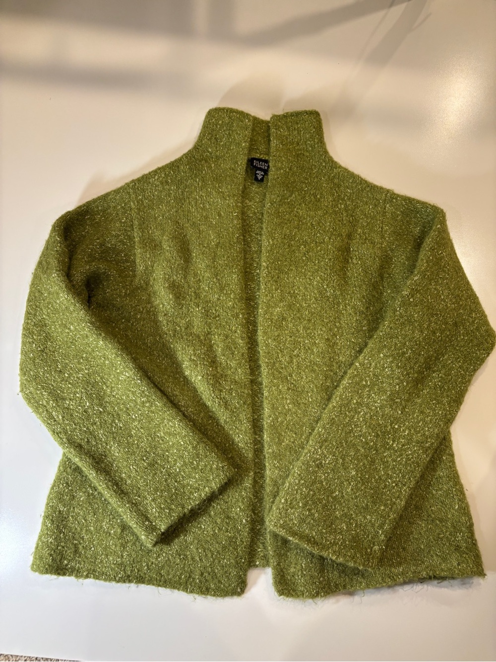 Eileen Fisher Chartreuse Green Open-Front Women's Sweater Alpaca-Wool-Silk Blend
